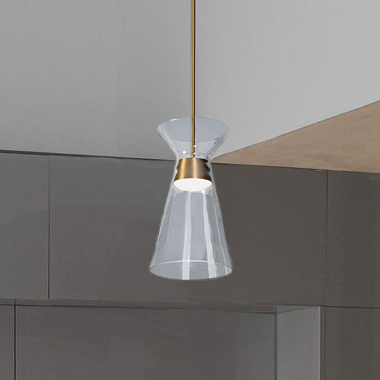 Image 1 Chandra 13.75"H x 7.88"W 1-Light Mini Pendant in Aged Brass