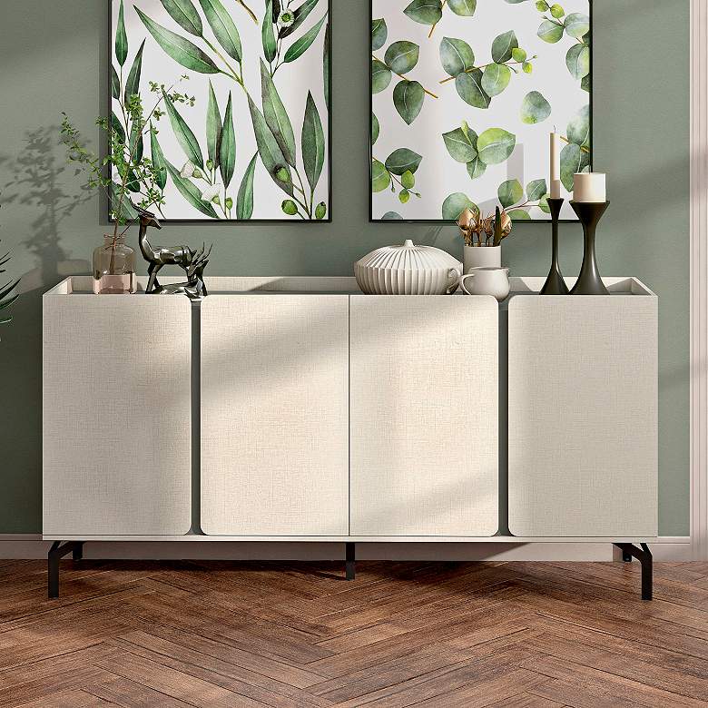 Image 1 Chandra 60" Wide Cream Weave Wood 4-Door Buffet