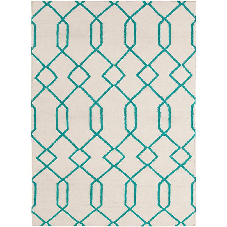 Image 1 Chandra Lima LIM25713 5'x7' Beige and Blue Wool Area Rug