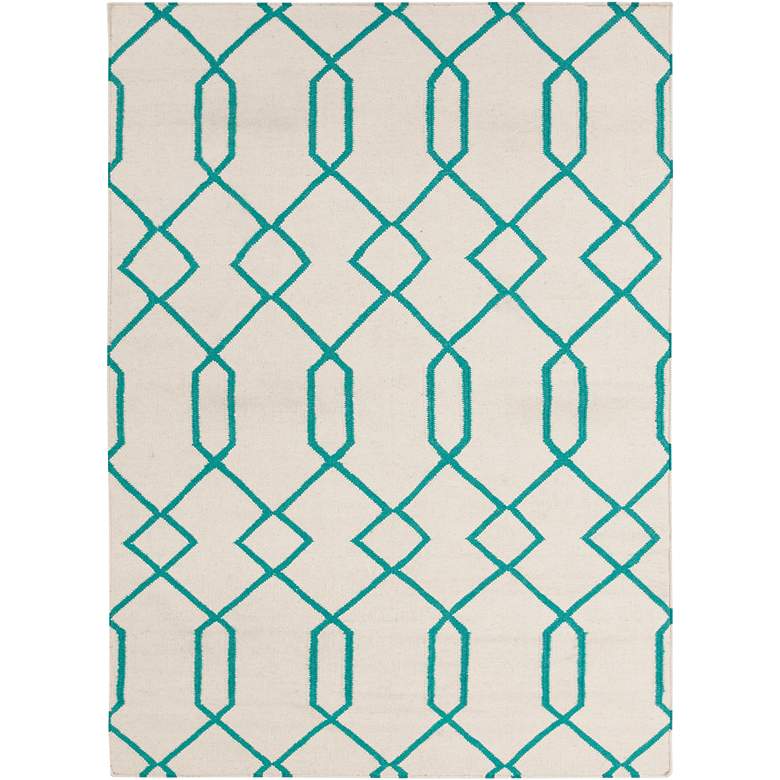 Image 1 Chandra Lima LIM25713 5'x7' Beige and Blue Wool Area Rug