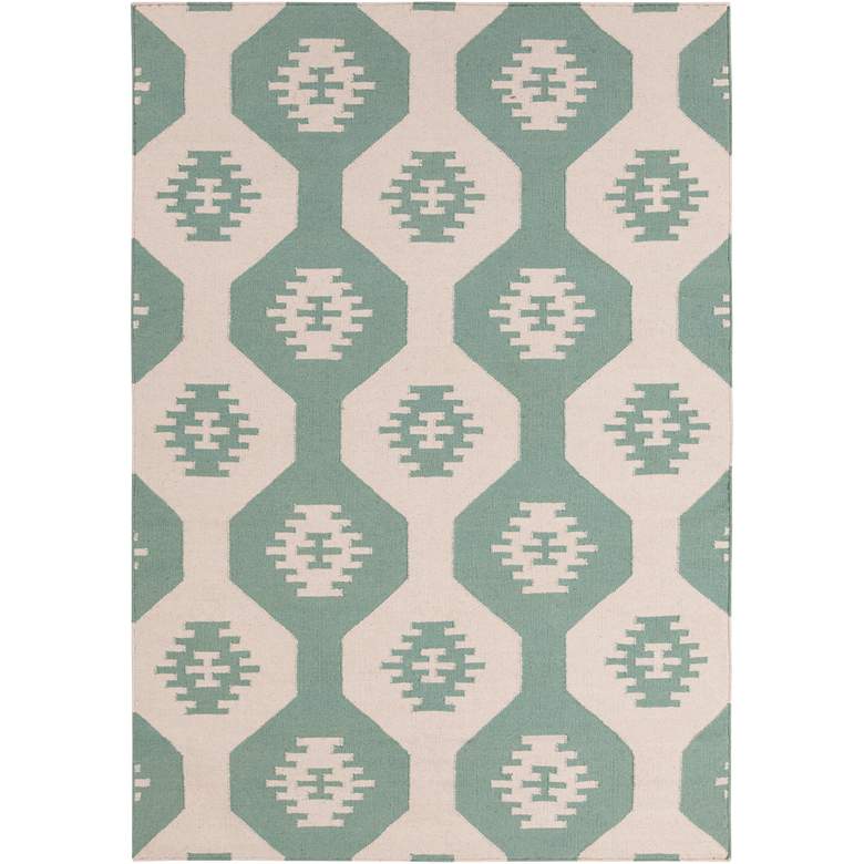 Image 1 Chandra Lima LIM25717 5'x7' Blue and Beige Wool Area Rug