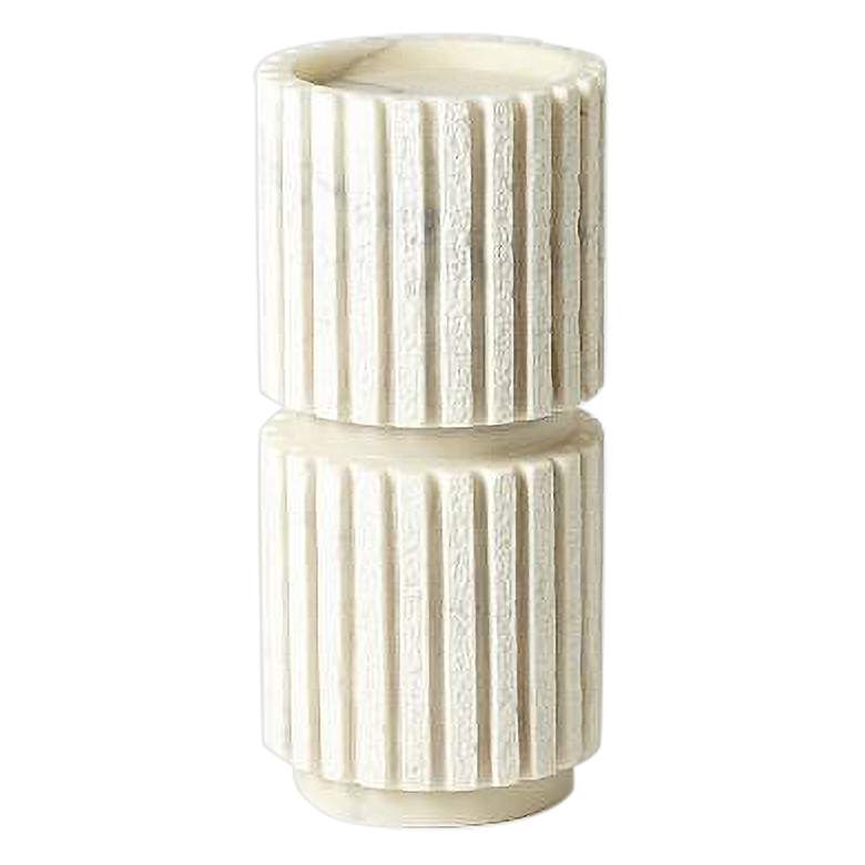Image 1 Channel Flat White Marble 11 1/2" High Pillar Candle Holder
