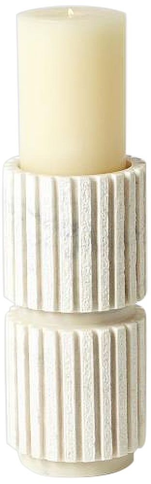 Image 2 Channel Flat White Marble 11 1/2" High Pillar Candle Holder more views