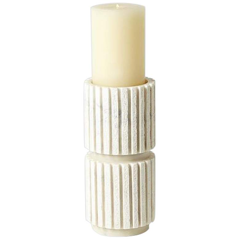 Image 2 Channel Flat White Marble 11 1/2" High Pillar Candle Holder more views