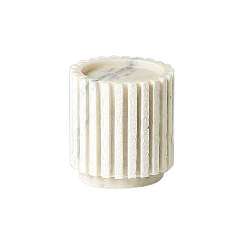 Image 1 Channel Flat White Marble 6" High Pillar Candle Holder