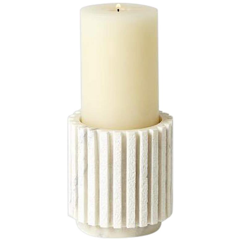 Image 2 Channel Flat White Marble 6 inch High Pillar Candle Holder more views