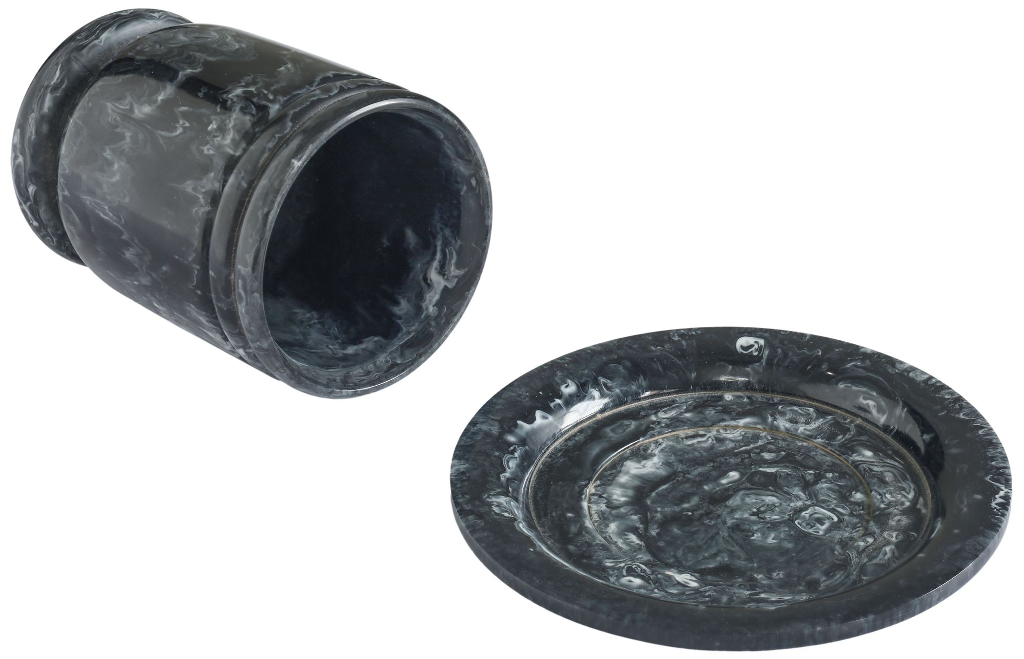 Image 3 Channeled Black & White Swirl Resin Kiddush Cup more views