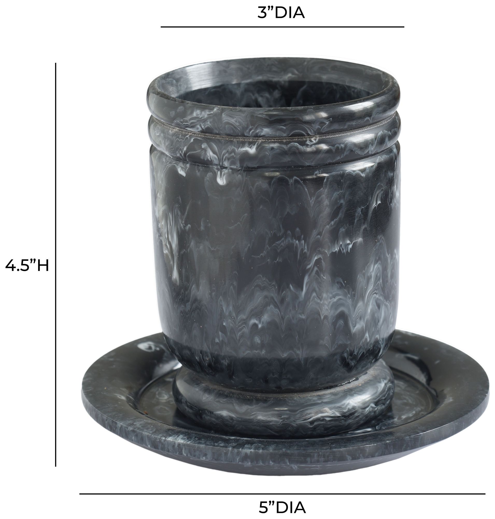 Image 4 Channeled Black & White Swirl Resin Kiddush Cup more views