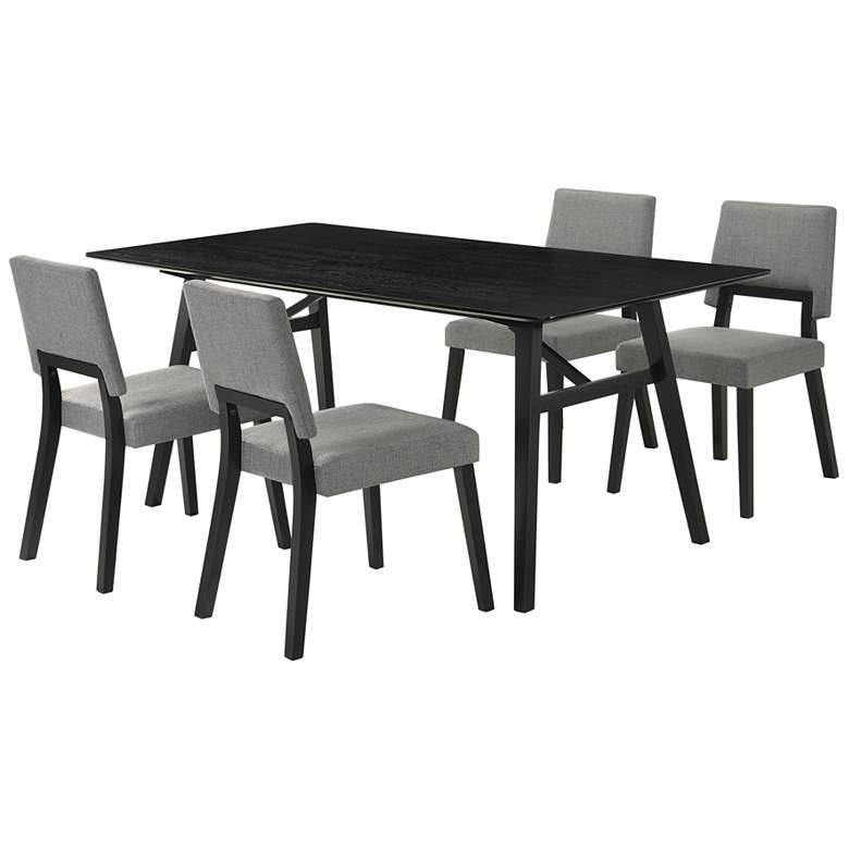Image 1 Channell 5 Piece Dining Table Set in Black Wood with Charcoal Fabric