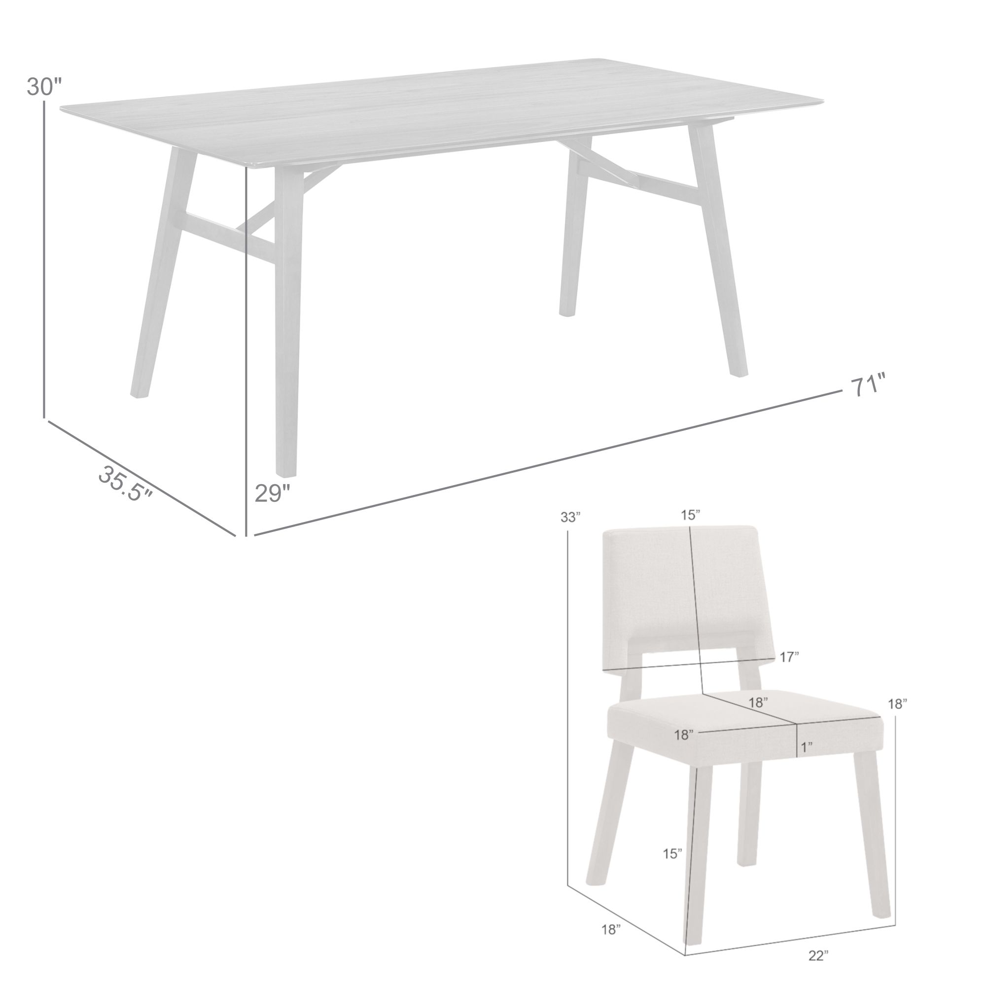 Channell 5 Piece Dining Table Set in Black Wood with Charcoal Fabric