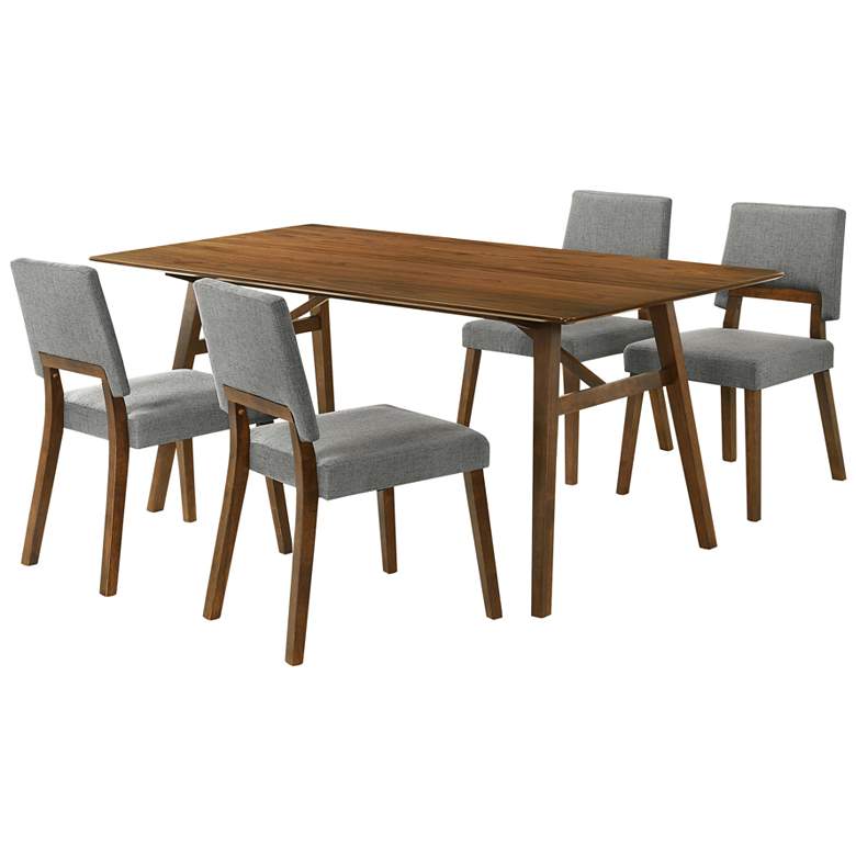 Image 1 Channell 5 Piece Dining Table Set in Walnut Wood with Charcoal Fabric