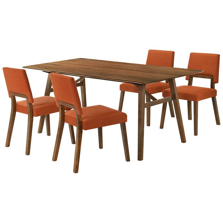 Image 1 Channell 5 Piece Dining Table Set in Walnut Wood with Orange Fabric