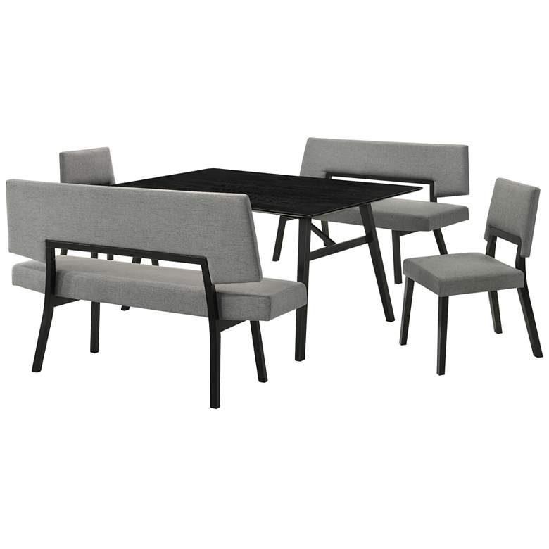 Image 1 Channell 5 Piece Dining Table Set with Benches in Black, Charcoal Fabric
