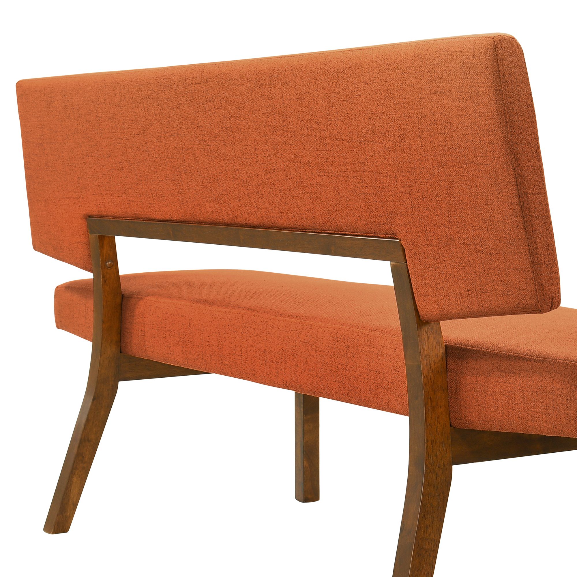 Channell 5 Piece Dining Table Set with Benches in Walnut and Orange Fabric