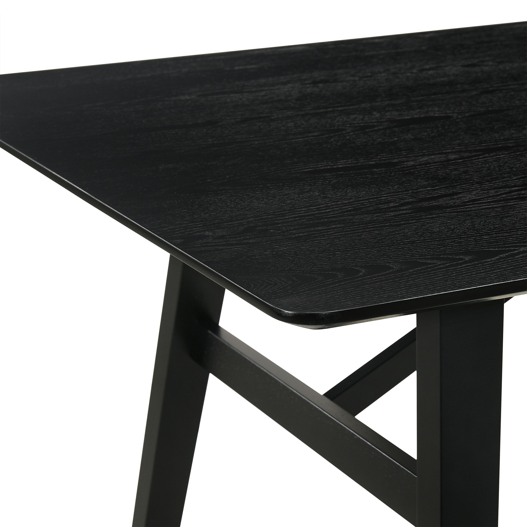 Channell 6 Piece Dining Table Set with Bench in Black Wood, Charcoal Fabric