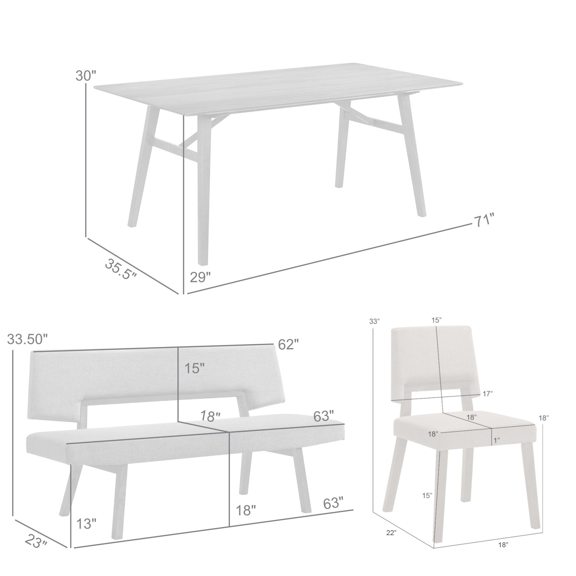 Image 4 Channell 6 Piece Dining Table Set with Bench in Walnut Wood, Blue Fabric more views