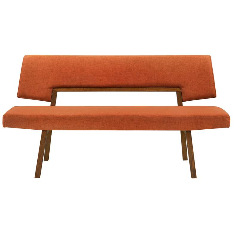 Image 1 Channell 63 in. Dining Bench in Wood and Walnut Finish with Orange Fabric