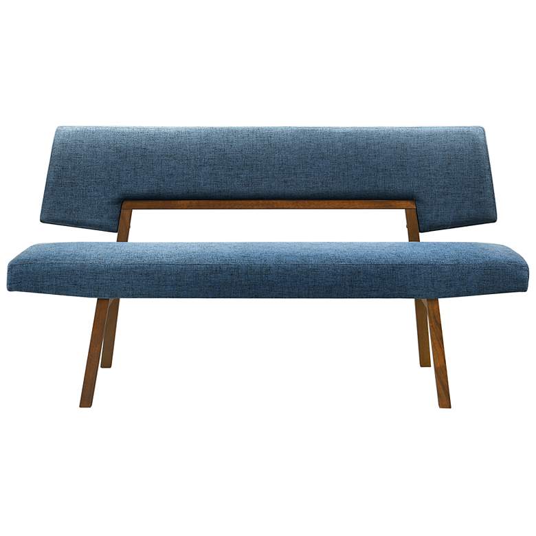 Image 2 Channell 63" Wide Blue Fabric Walnut Wood Dining Bench