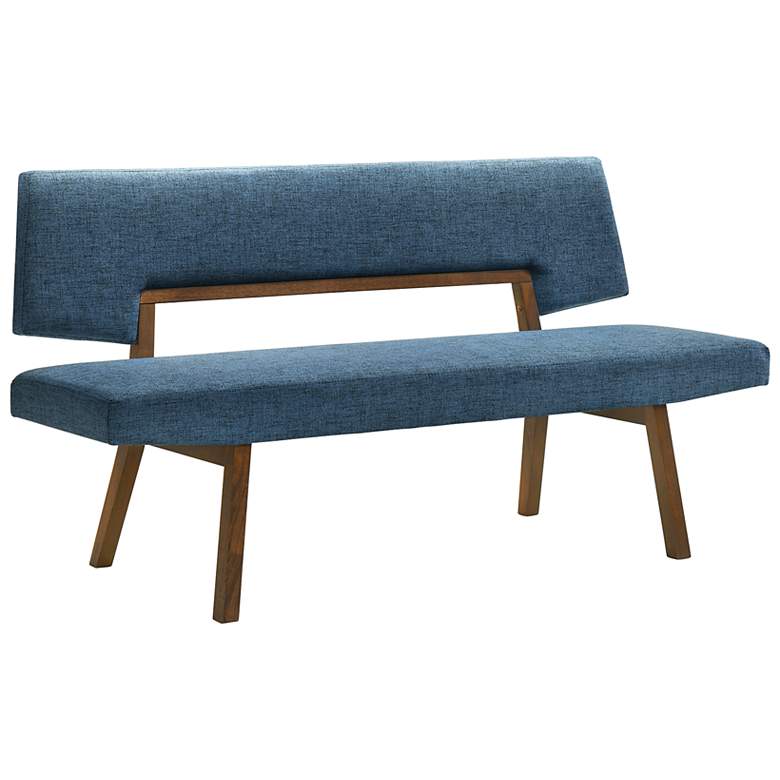Image 3 Channell 63" Wide Blue Fabric Walnut Wood Dining Bench more views