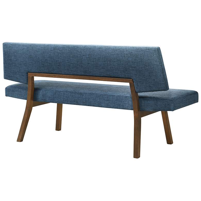 Image 4 Channell 63" Wide Blue Fabric Walnut Wood Dining Bench more views