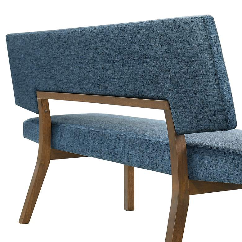 Image 5 Channell 63" Wide Blue Fabric Walnut Wood Dining Bench more views