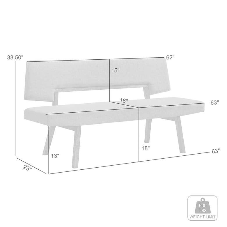 Image 7 Channell 63" Wide Blue Fabric Walnut Wood Dining Bench more views