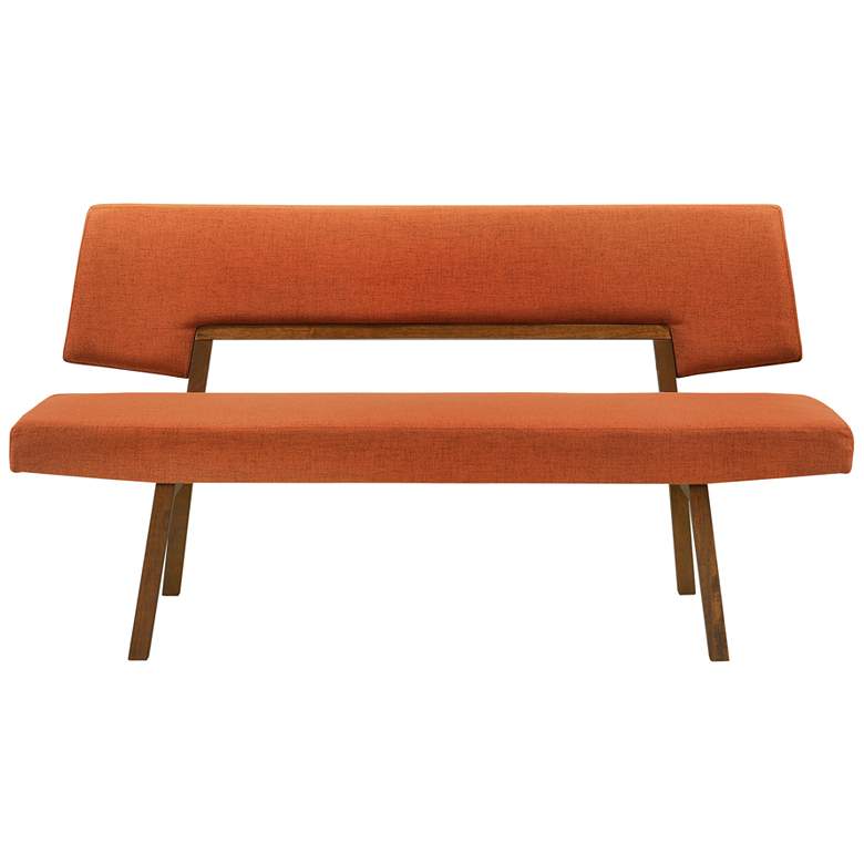Image 1 Channell 63" Wide Orange Fabric Walnut Wood Dining Bench