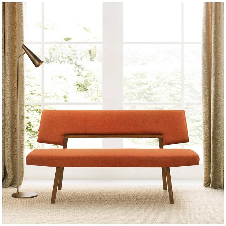 Image 1 Channell 63" Wide Orange Fabric Walnut Wood Dining Bench