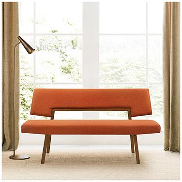 Channell 63" Wide Orange Fabric Walnut Wood Dining Bench