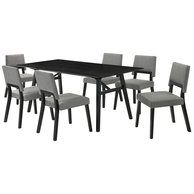 Image 1 Channell 7 Piece Dining Table Set in Black Wood with Charcoal Fabric