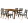 Channell 7 Piece Dining Table Set in Walnut Wood with Charcoal Fabric