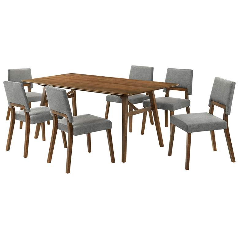 Image 1 Channell 7 Piece Dining Table Set in Walnut Wood with Charcoal Fabric