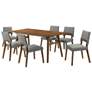 Channell 7 Piece Dining Table Set in Walnut Wood with Charcoal Fabric