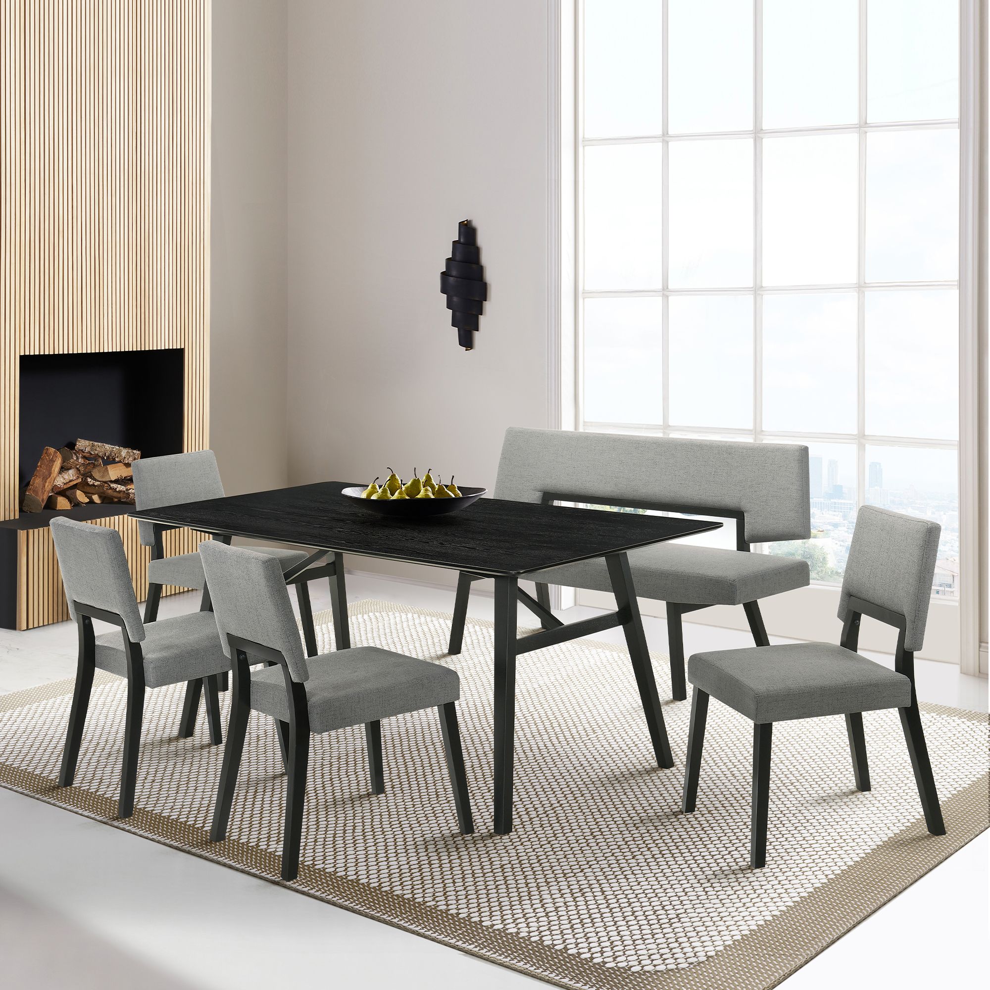Channell 71 in. Wide Dining Table in Wood and Black Finish