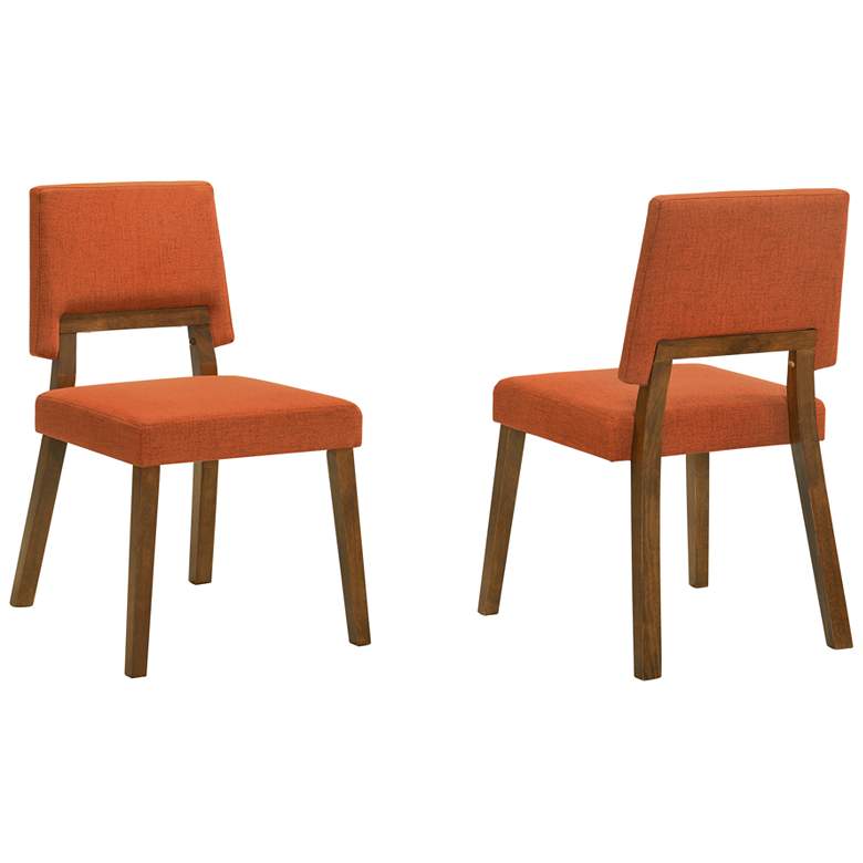 Image 1 Channell Set of 2 Dining Chairs in Wood, Walnut Finish and Orange Fabric