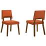Channell Set of 2 Dining Chairs in Wood, Walnut Finish and Orange Fabric