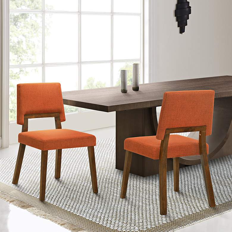 Image 2 Channell Set of 2 Dining Chairs in Wood, Walnut Finish and Orange Fabric
