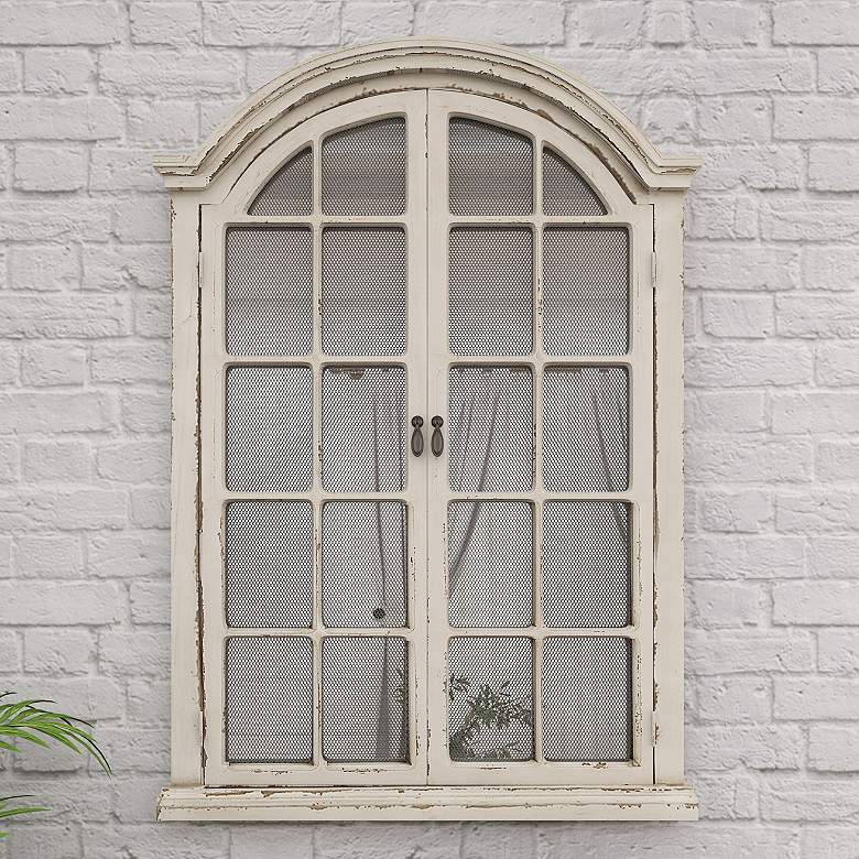 Image 1 Chantal Distressed Cream 31" x 45" Windowpane Wall Mirror