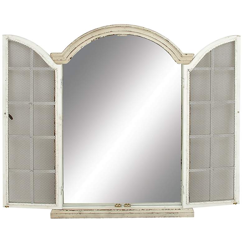 Image 5 Chantal Distressed Cream 31 inch x 45 inch Windowpane Wall Mirror more views