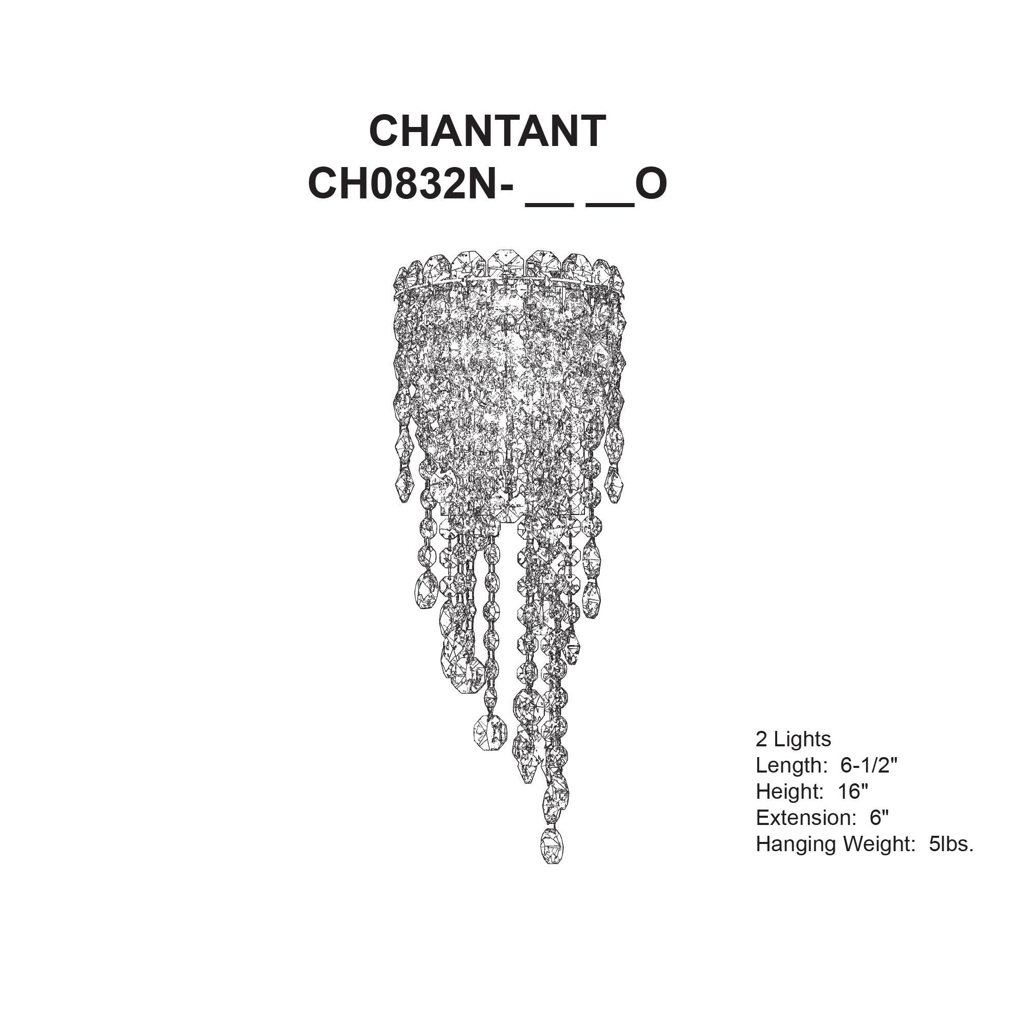 Image 7 Chantant 16"H x 6.5"W 2-Light Crystal Wall Sconce in Pol Stainles more views