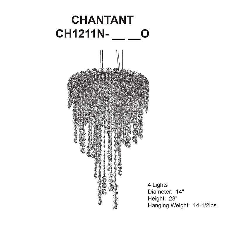 Image 4 Chantant 23"H x 14"W 4-Light Crystal Pendant in Polished Stainles more views