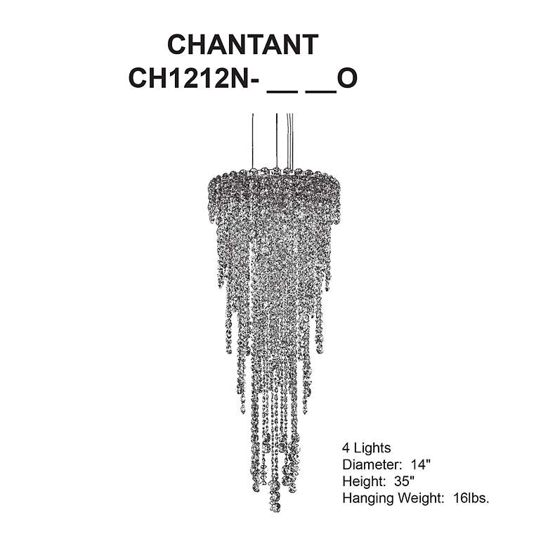 Image 4 Chantant 35"H x 14"W 4-Light Crystal Pendant in Polished Stainles more views