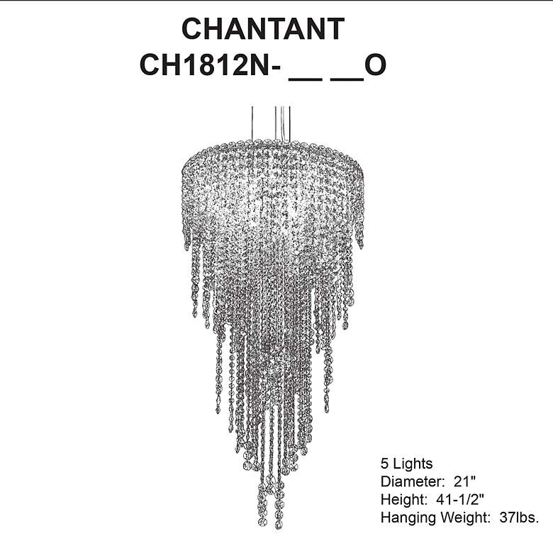 Image 6 Chantant 41.5"H x 21"W 5-Light Crystal Chandelier in Pol Stainles more views