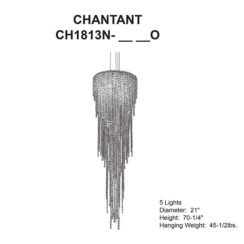 Image 4 Chantant 70.3"H x 21"W 5-Light Crystal Chandelier in Pol Stainles more views
