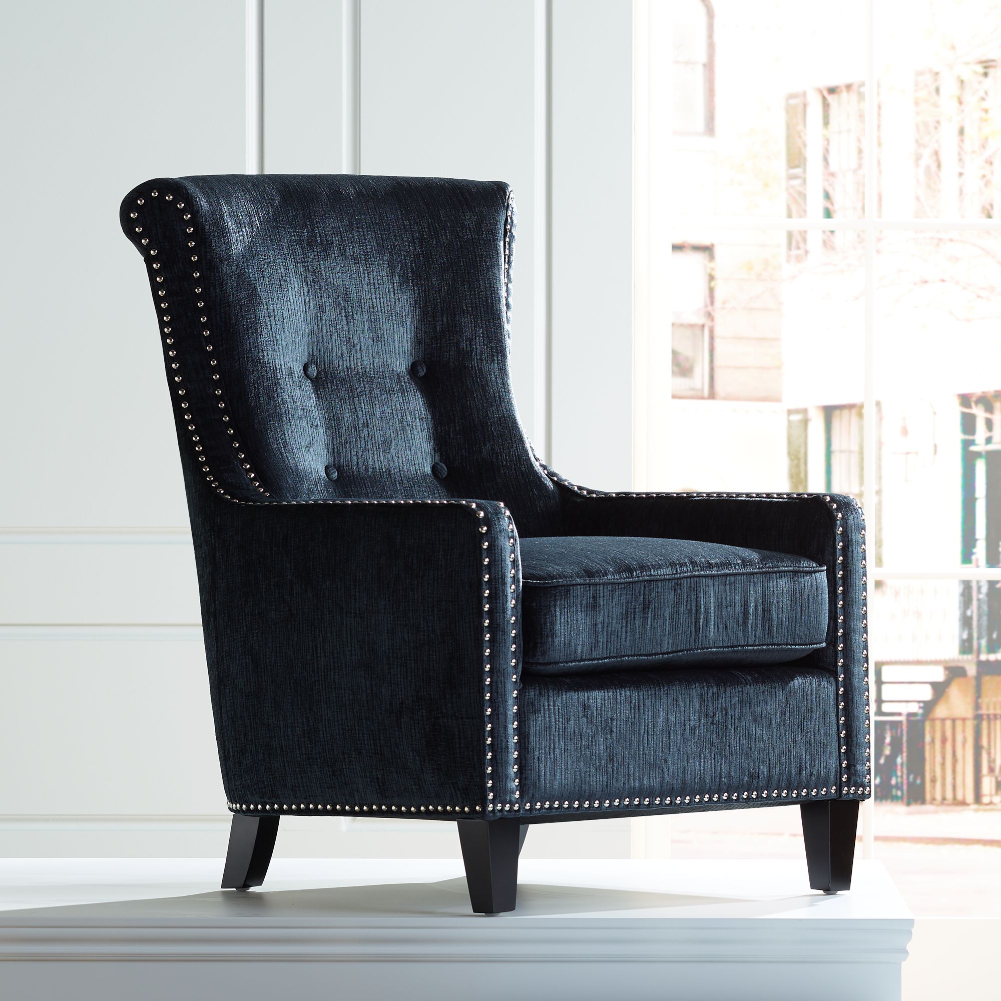 dark blue accent chairs living room