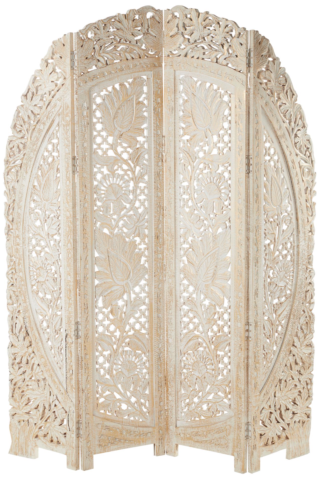 Image 2 Chantilly White-Washed Gold 72"H 4-Panel Room Divider Screen
