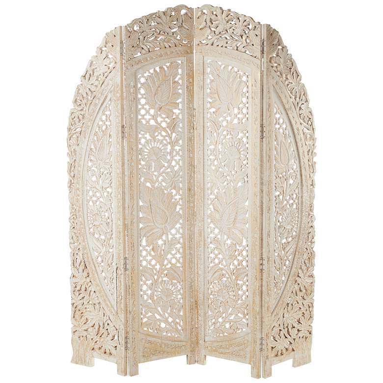 Image 2 Chantilly White-Washed Gold 72"H 4-Panel Room Divider Screen