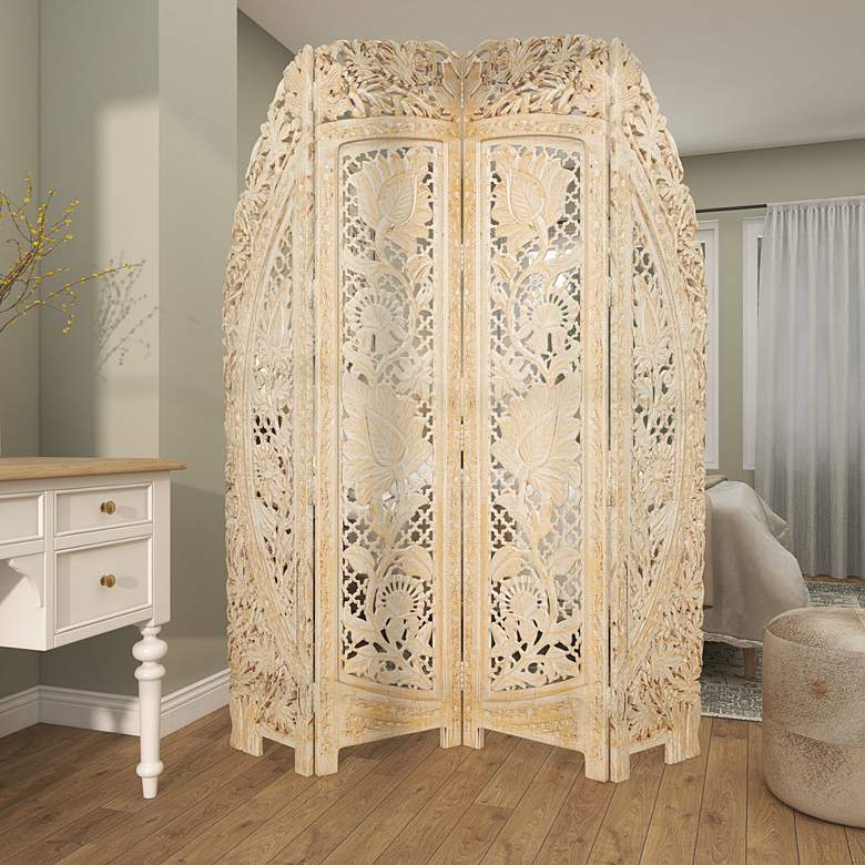 Image 6 Chantilly White-Washed Gold 72"H 4-Panel Room Divider Screen more views