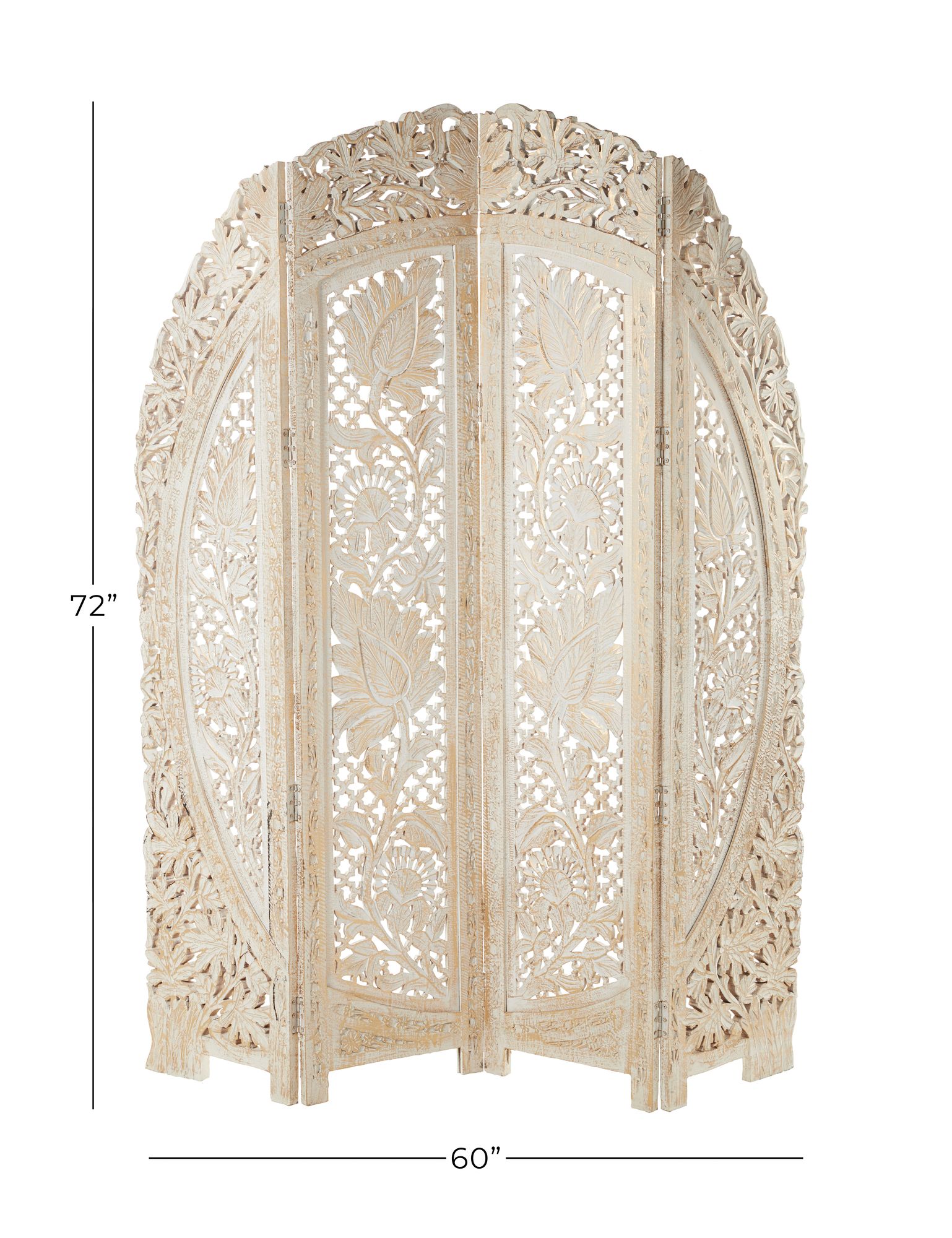 Chantilly White-Washed Gold 72"H 4-Panel Room Divider Screen
