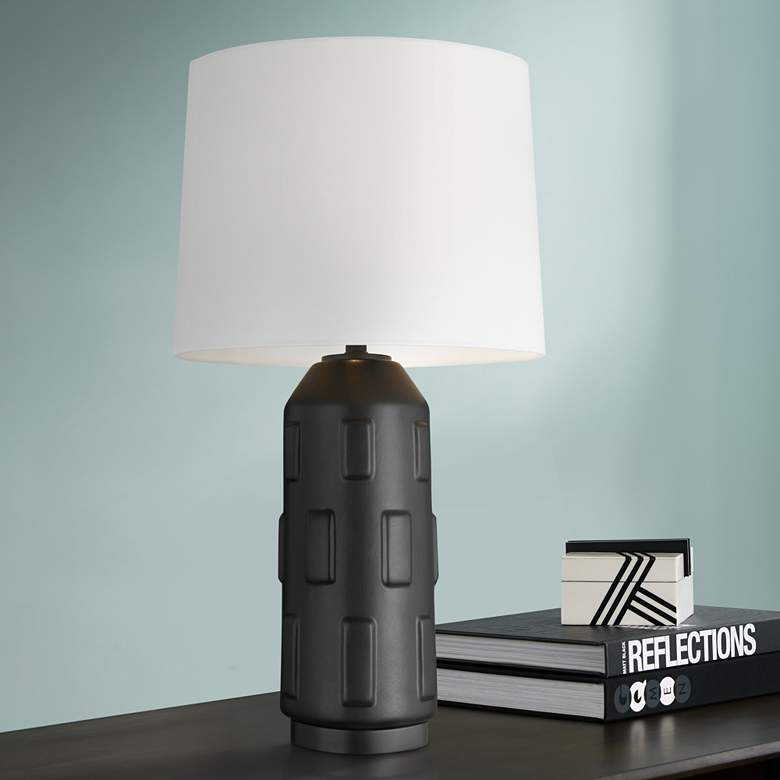 Image 1 Chapman & Myers 24" Coal Black Ceramic Cylinder LED Table Lamp